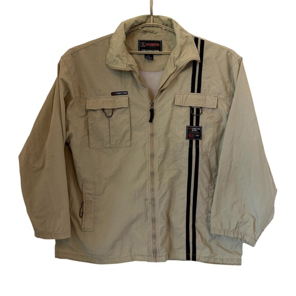 ASG USA Other - ASG Athletic USA Function VTG‎ 90s XL Tan Nylon Windbreaker Jacket Stripe READ